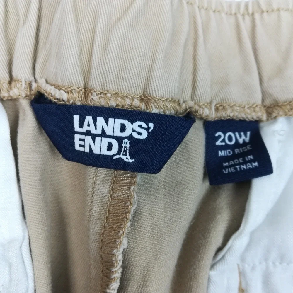 Lands End Womens Pants Capri Mid Rise Beige Pull On Elastic Waistband Plus 20W